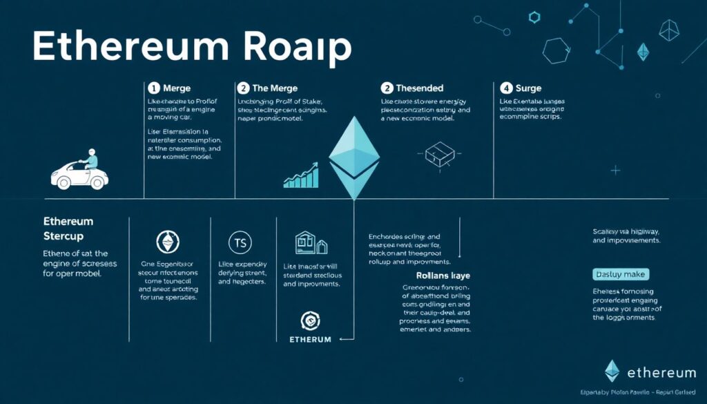 Что такое The Merge, The Surge, The Verge, The Purge, The Splurge в дорожной карте Ethereum. - иллюстрация